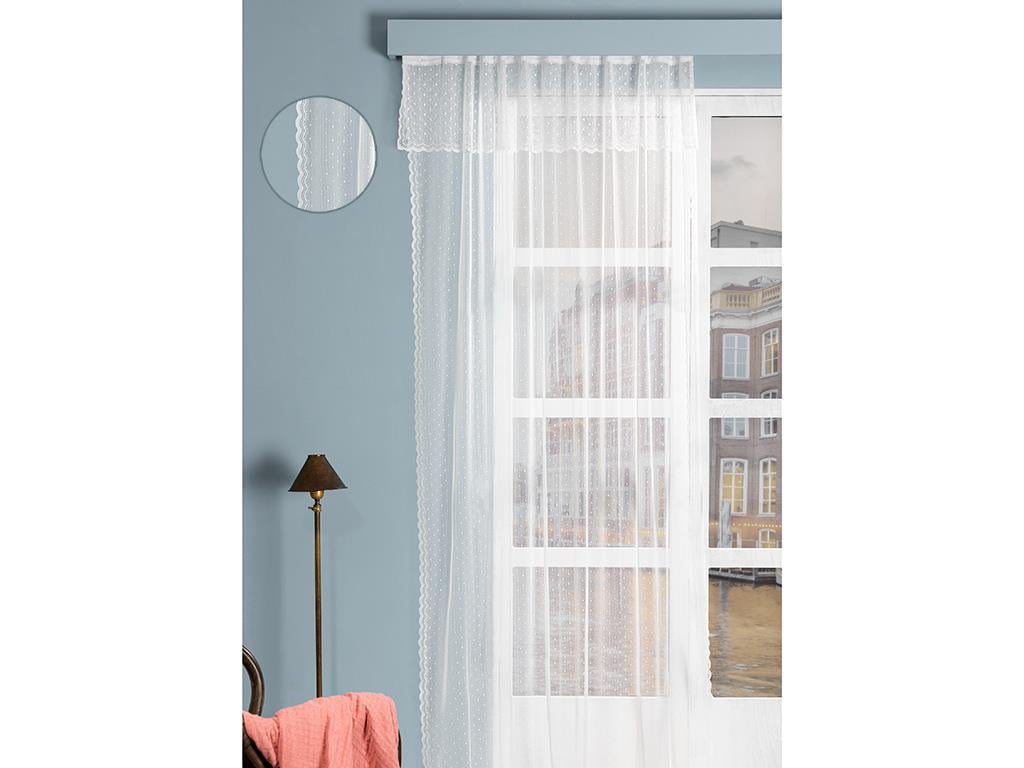 Mini Dots ТЮЛ ПЕРДЕ С волани Плетиво Ecru