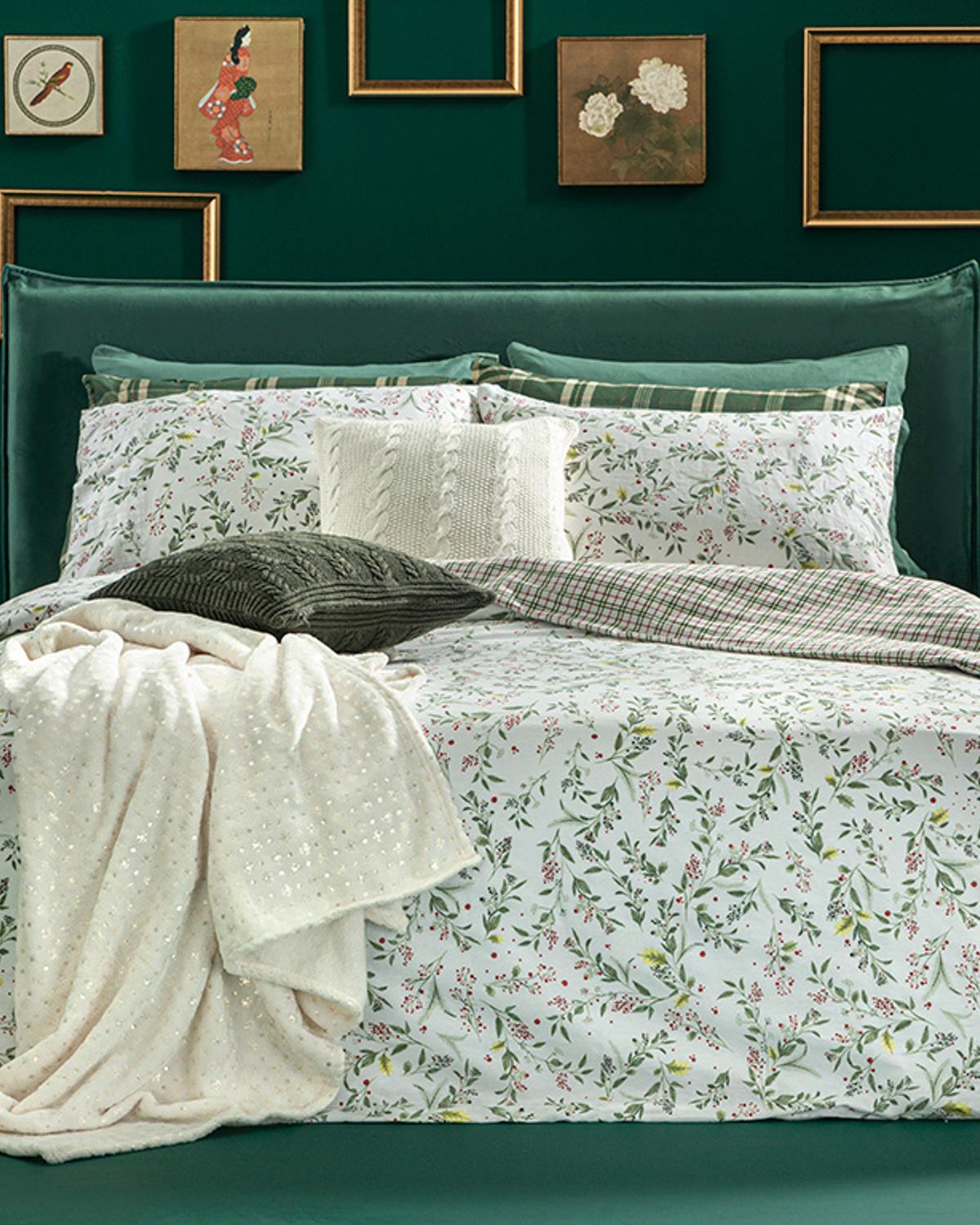 Mistletoe Спален Комплект Двоен Памук 200x220 см Зелен