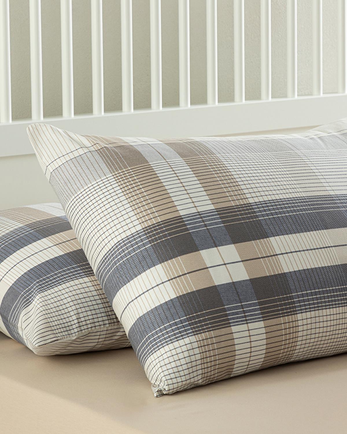 Modern Check Калъфка За Възглавница 2 бр. Памучен 50x70 см Морскосин