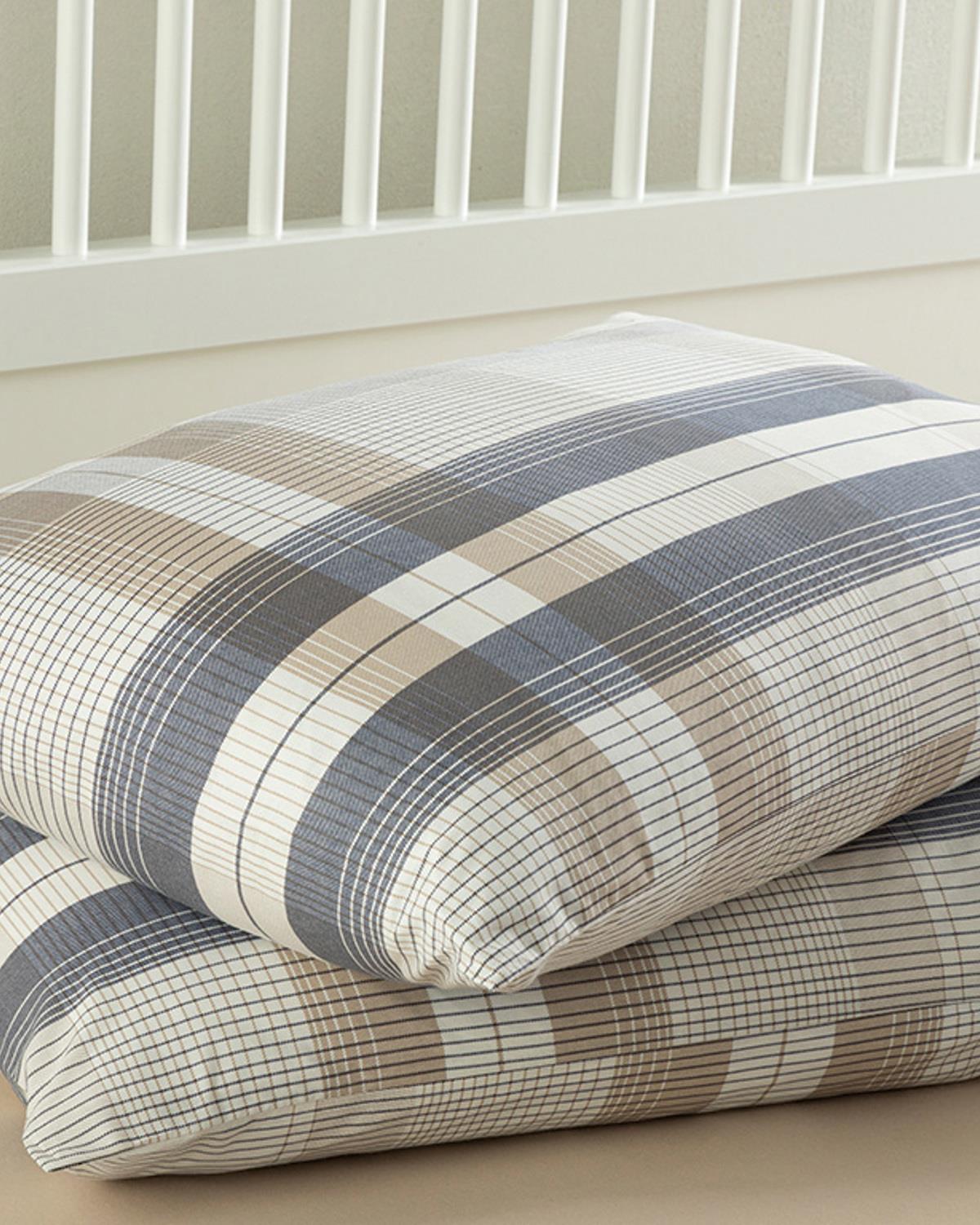 Modern Check Калъфка За Възглавница 2 бр. Памучен 50x70 см Морскосин