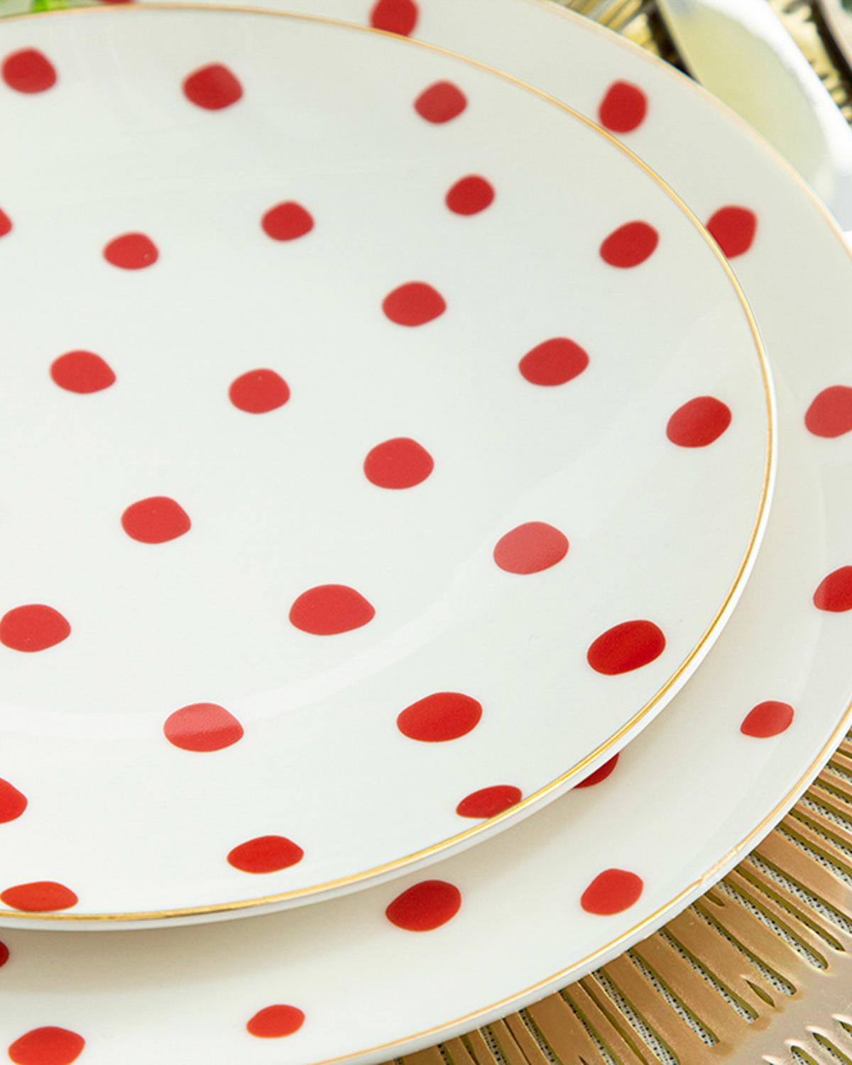 Modern Dots Чиния За Торта Bone Порцелан, Червено, 20 Cm