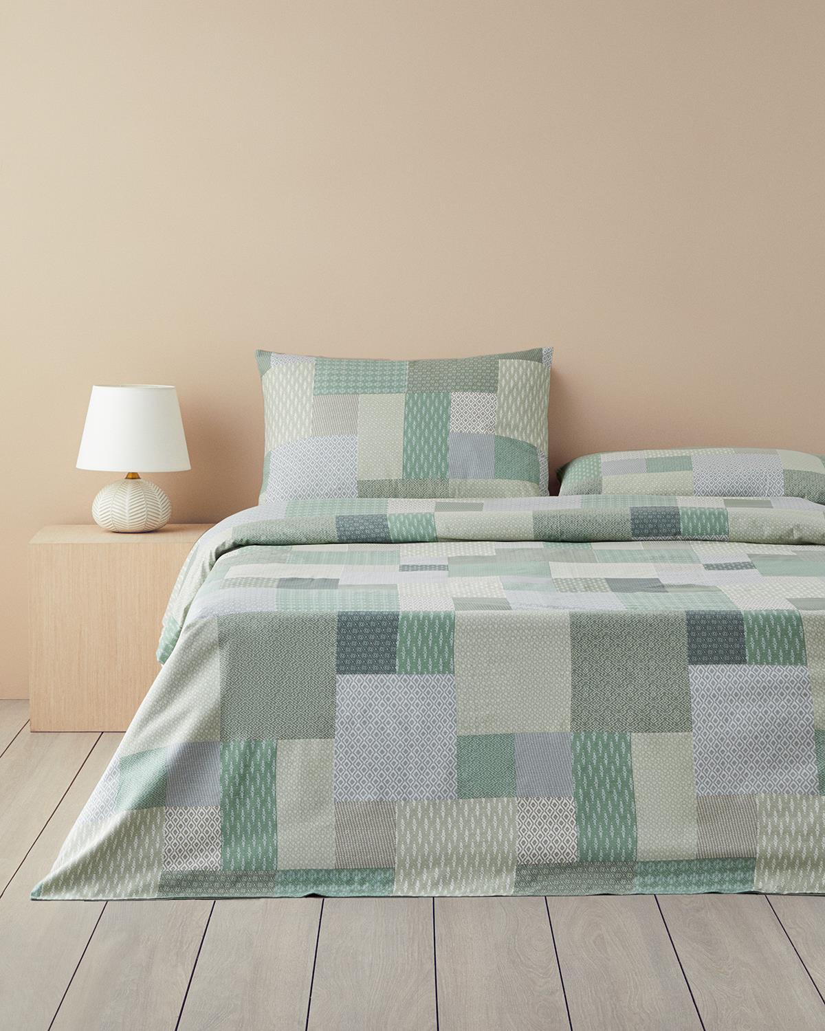 Modern Patch Спален Комплект Двоен Памук 200x220 см Зелен