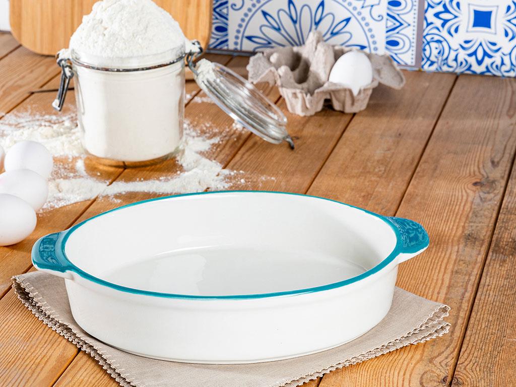 Modest ТЕПСИЯ ЗА ФУРНА голям овал Порцелан 30x9 cm Бяло-зелен