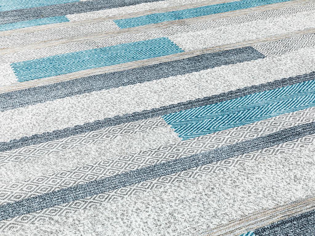 Mont Blanc Tile Декоративен Килим Жакардов 80x250 cm Син - Бежов