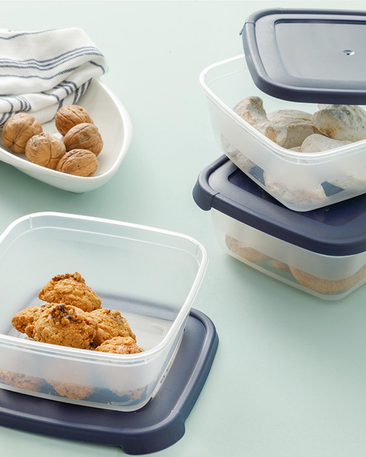 Navy Комплект Кутии За Съхранение 3 бр. Пластмаса 900 мл Морскосин