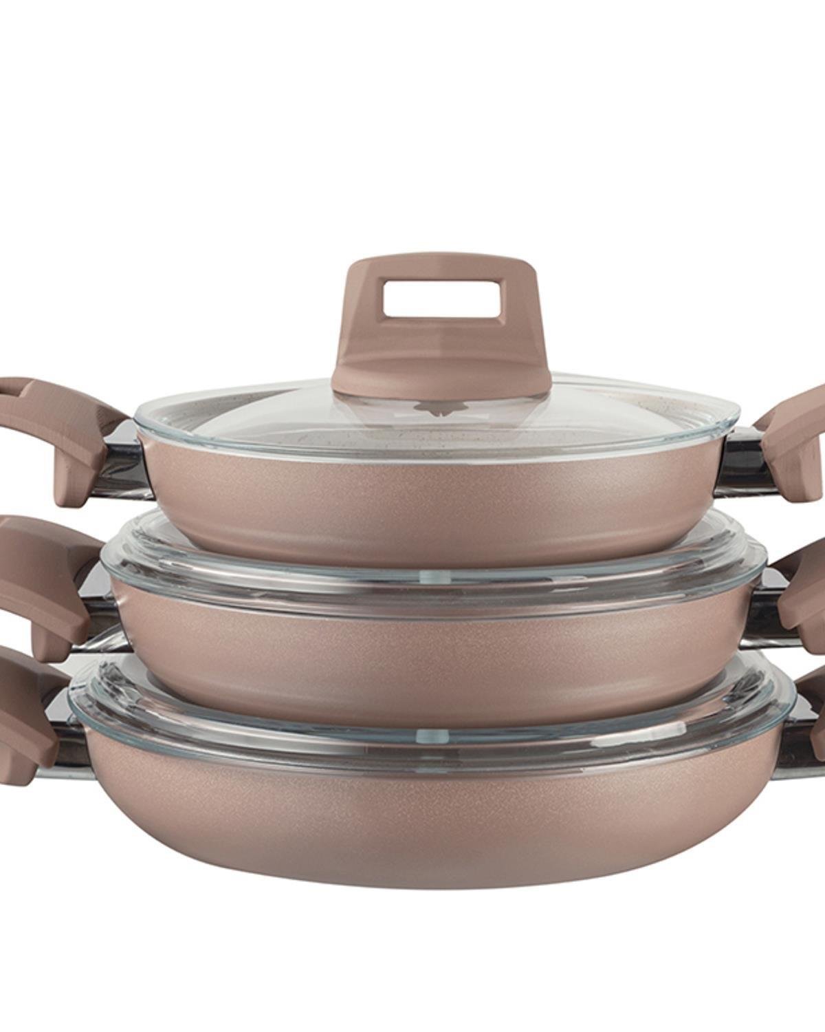 Olea Комплект Тиган С Две Дръжки 3 части Гранит 18-20-22 см Пепел от рози