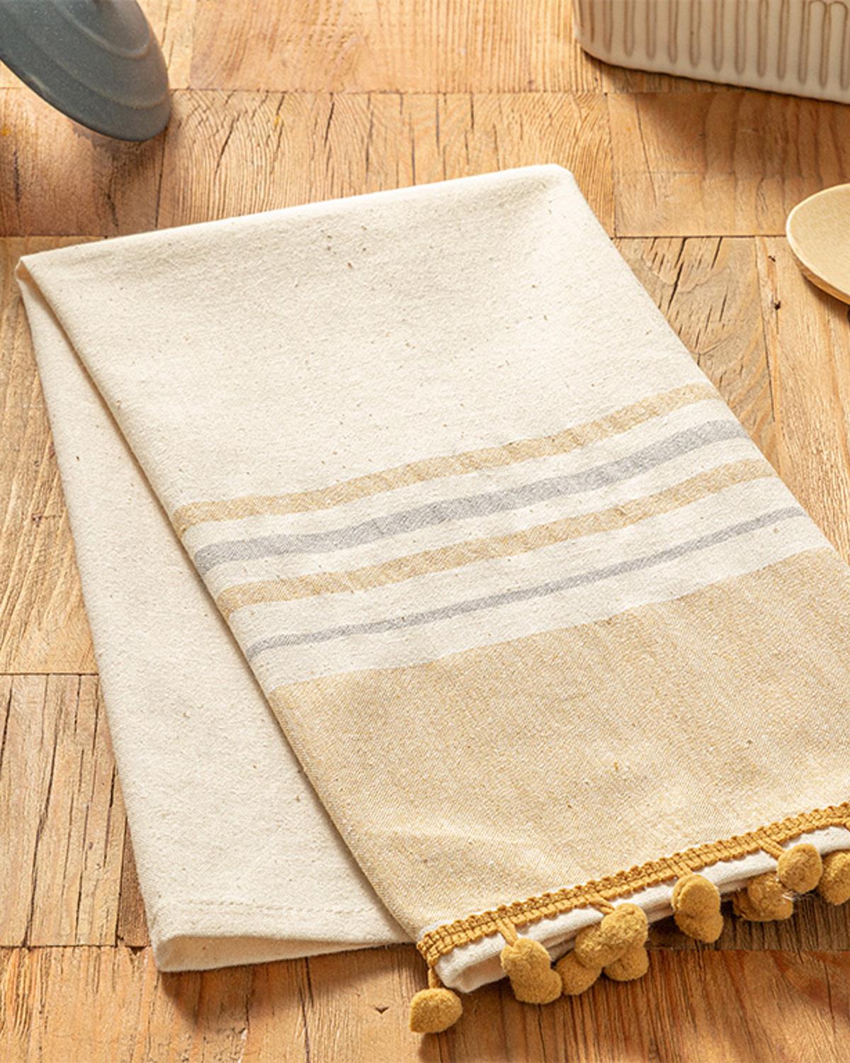 Organic Striped Кърпа За Изсушаване Памучен, Горчица, 40 X 60 Cm