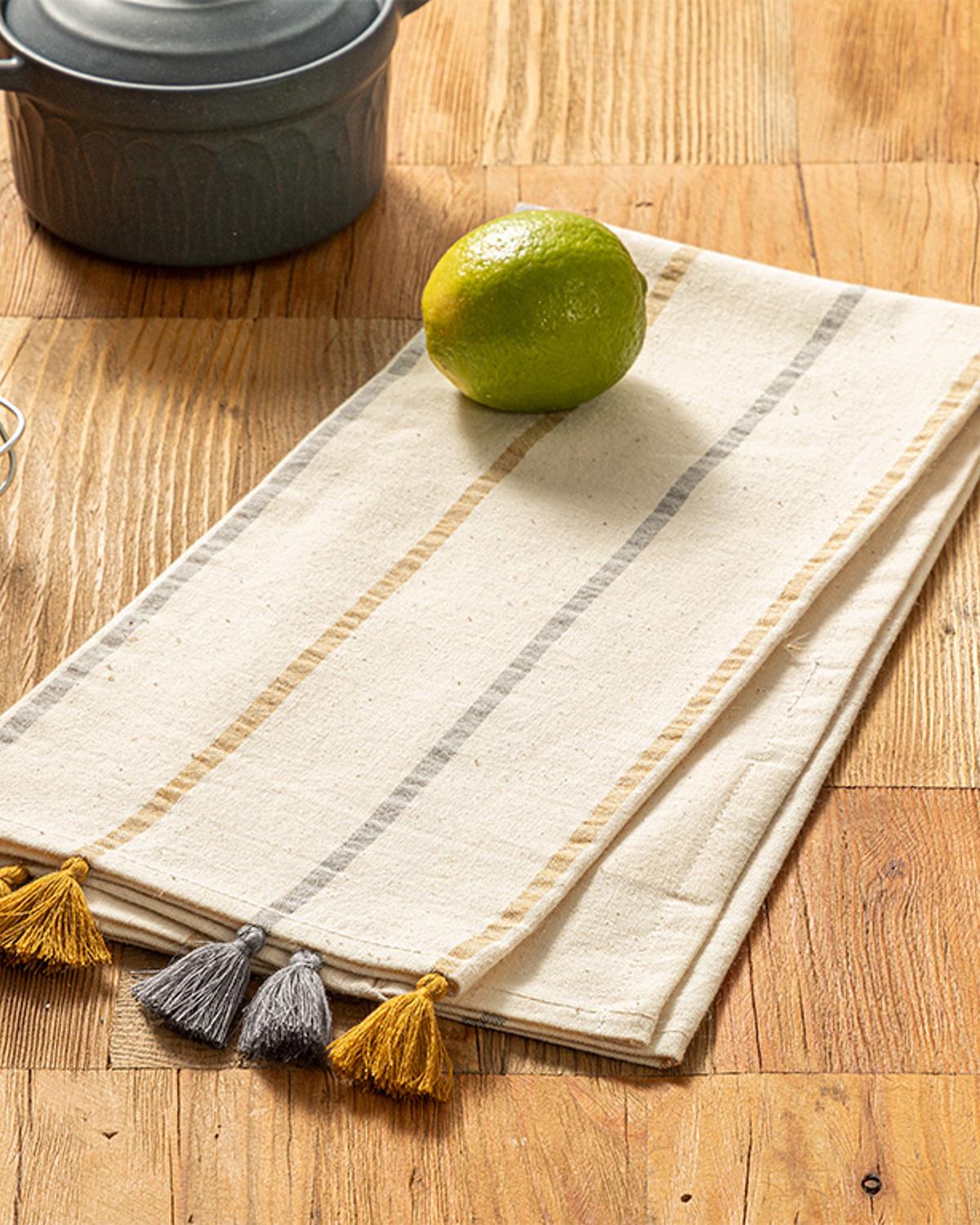 Organic Striped Кърпа За Изсушаване Памучен, Естествен, 40 X 60 Cm