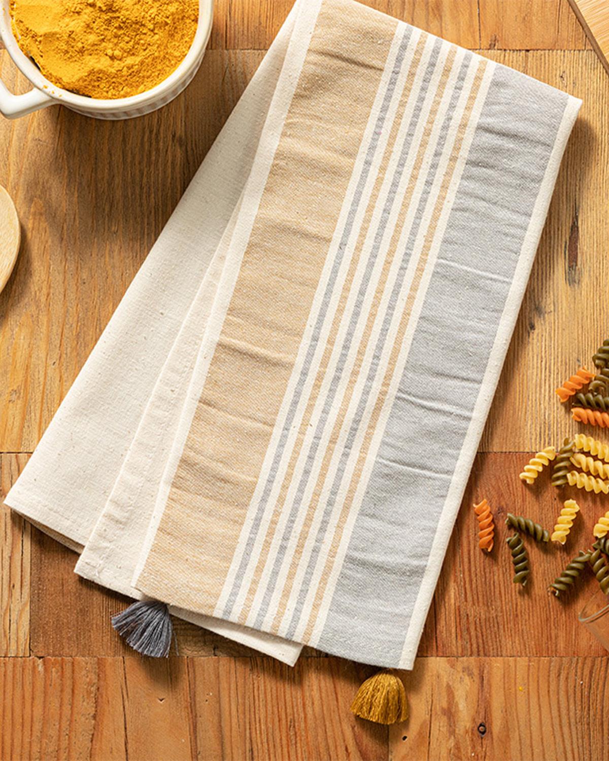 Organic Striped Кърпа За Сушене Памук 40x60 см Сив - Горчица