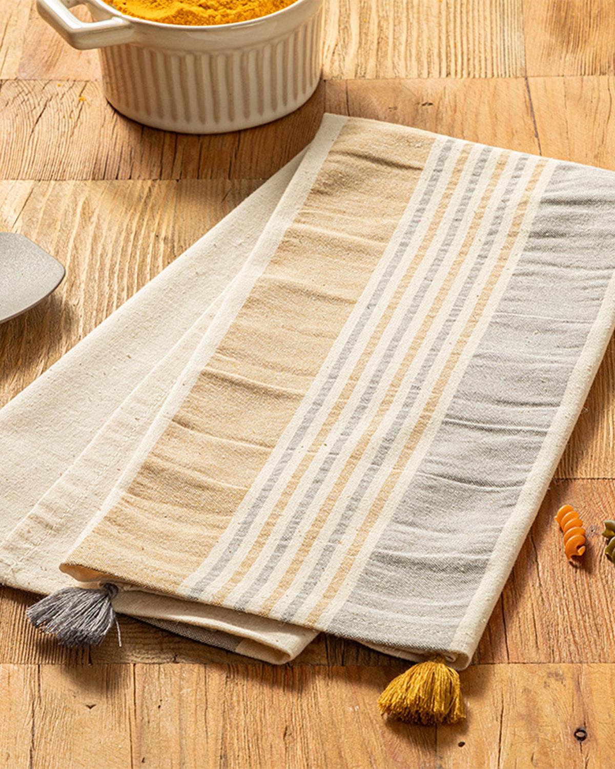 Organic Striped Кърпа За Сушене Памук 40x60 см Сив - Горчица