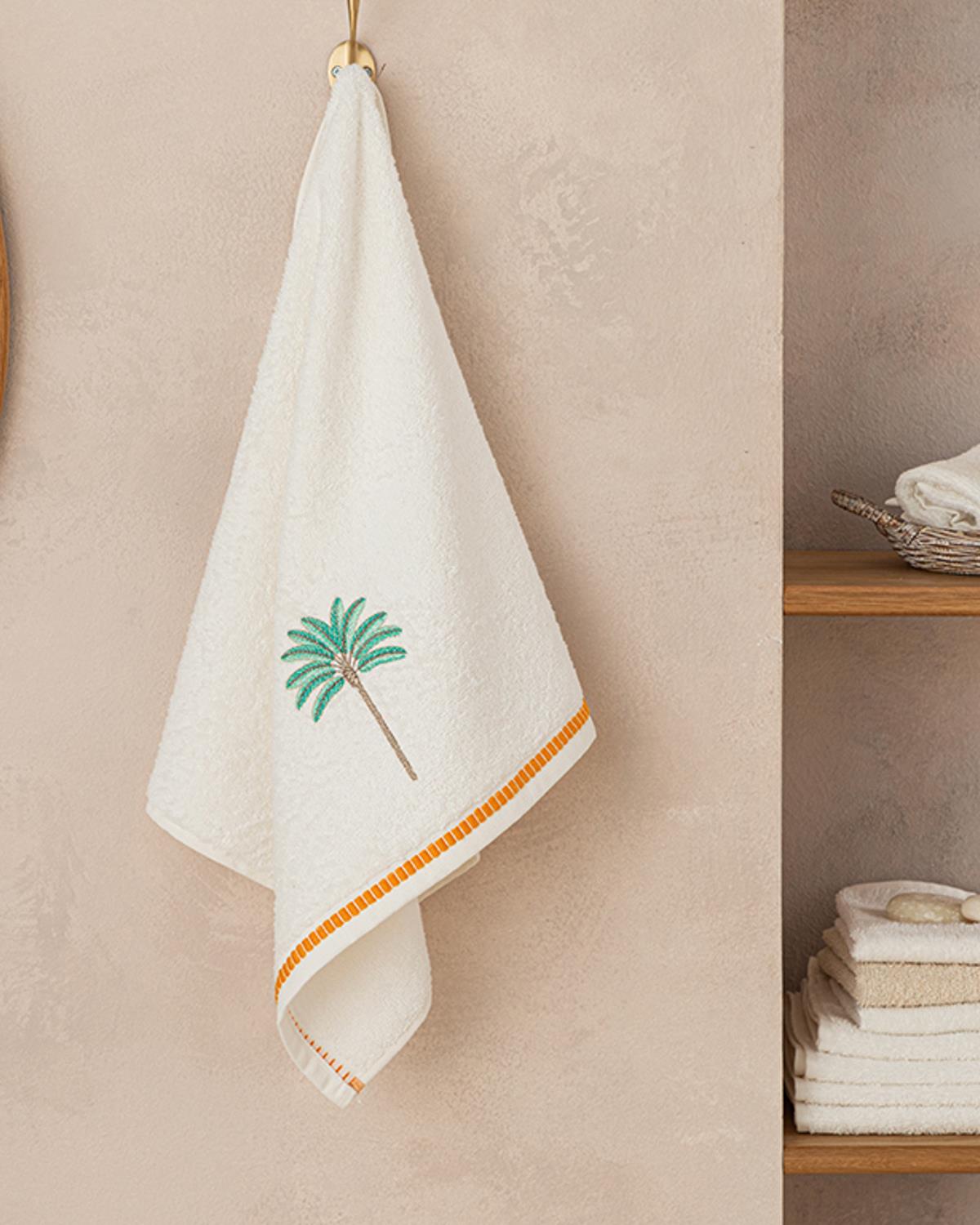 Palm Trees Кърпа За Лице С бродерия Памучен 50x70 см Екрю