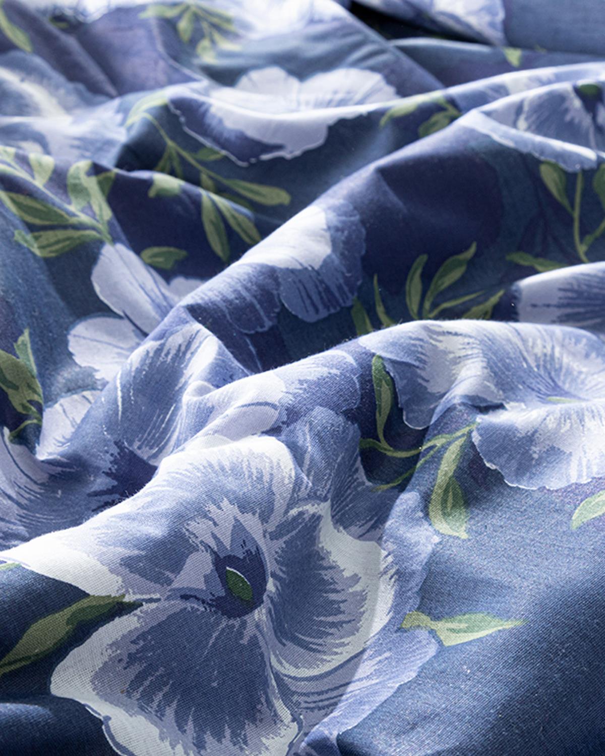 Pansy Bloom Спален Комплект Единичен Памучен 160x220 см Тъмносин
