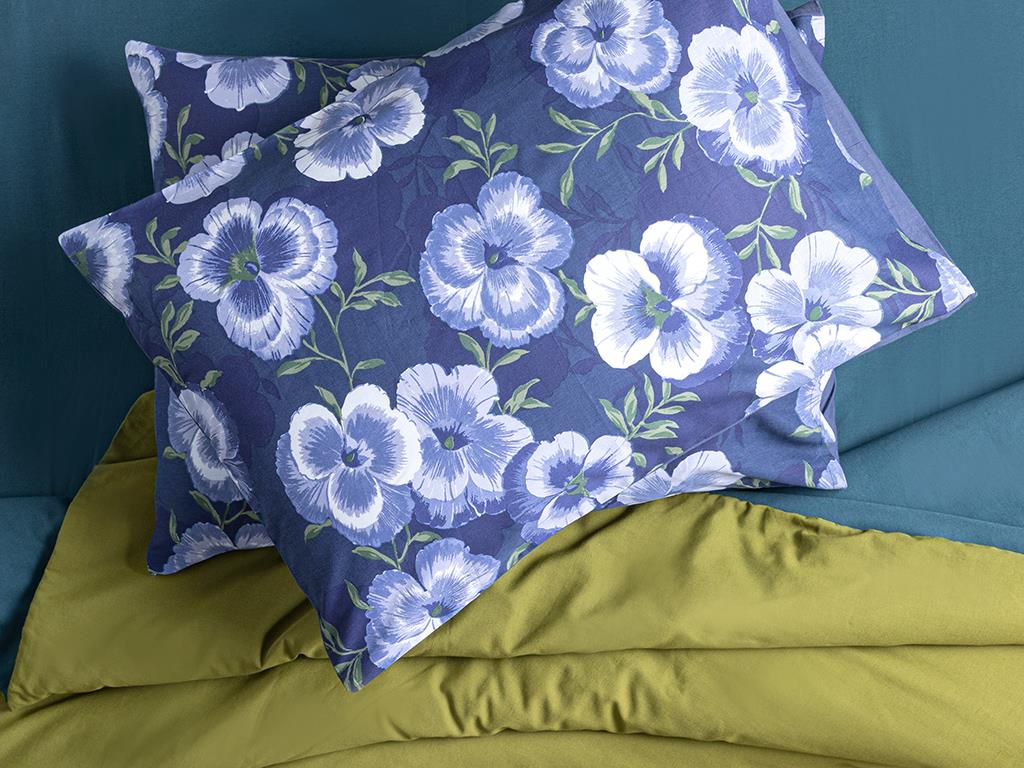 Pansy Bloom Cotton 2 pcs Pillow Case 50x70 cm Dark Blue
