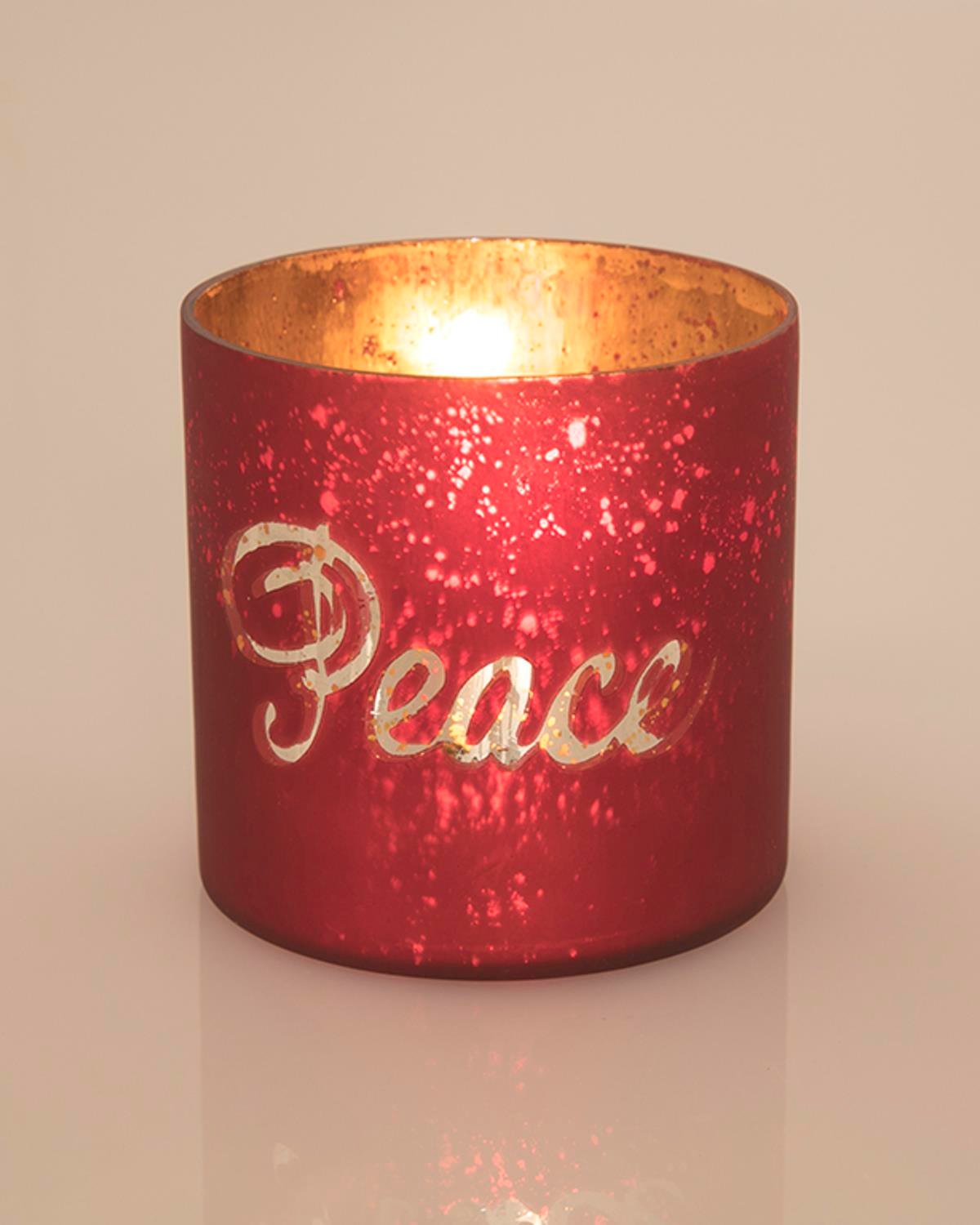 Peace Свещник Стъкло 10,16x10,16 cm Червен