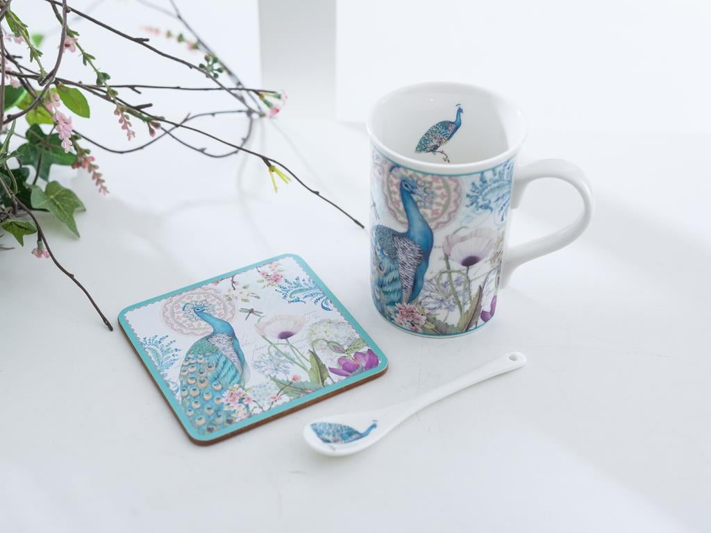 Peacock Чаша Подложка за чаша Порцелан . Turquoise