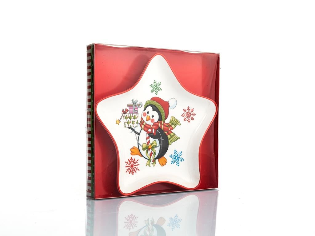 Penguin Чиния за Сервиране Bone China 17x17x2 cm червен