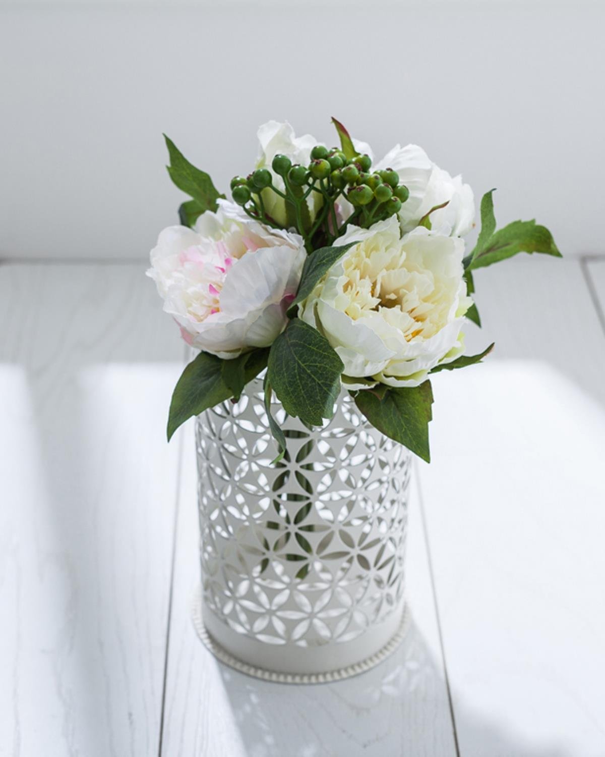 Peony Bundle Изкуствено Цвете . Бял - Зелен