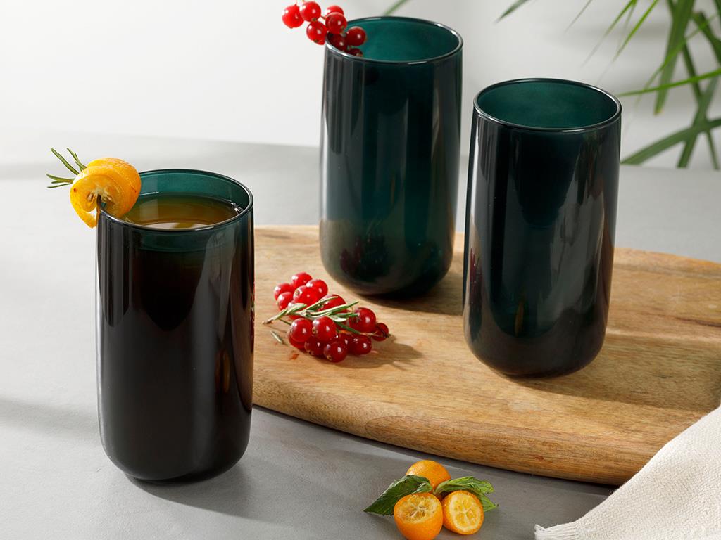 Pia ЧАША ЗА БЕЗАЛКОХОЛНО 3 бр. Cam 365 ml Koyu Yeşil