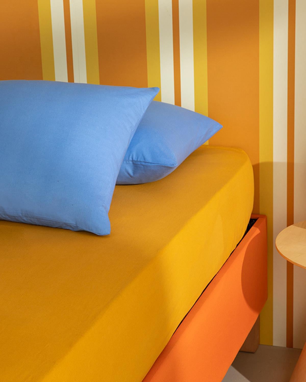 Plain Чаршафи С Ластик Единичен Размер, Памучен, Горчица, 100 X 200 Cm