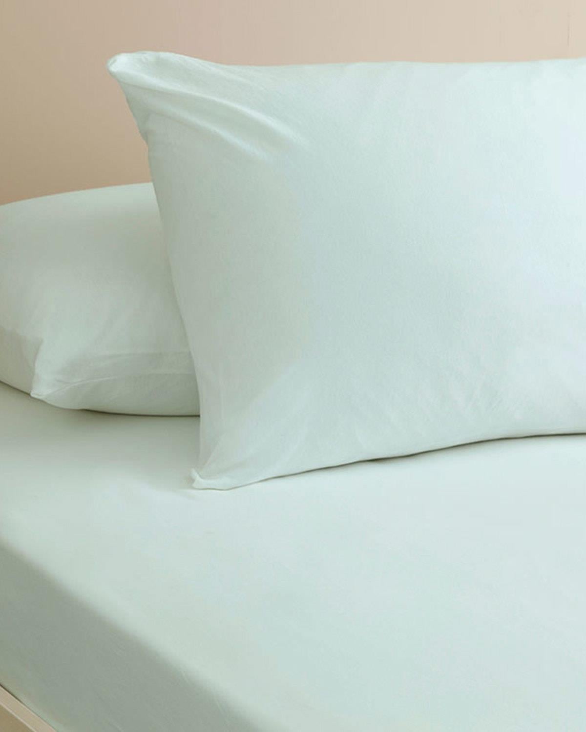 Plain Комплект Чаршаф С Ластик Единичен Пениран памук 100x200 см Светъл селадон