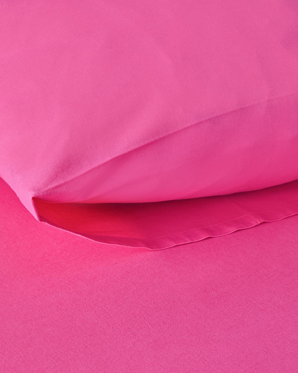 Plain Комплект Чаршаф С Ластик Единичен Памук 100x200 см Тъмнорозов