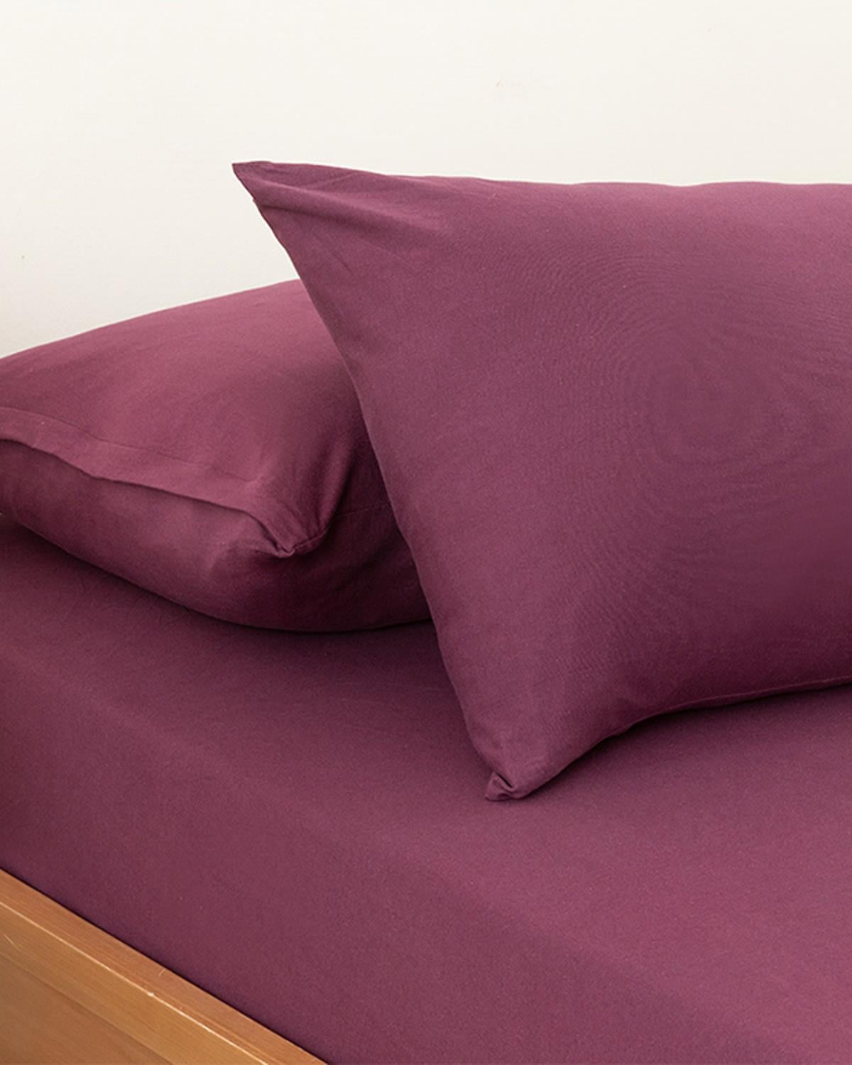 Plain Комплект Чаршаф С Ластик Единичен Пениран памук 100x200 см Вишна