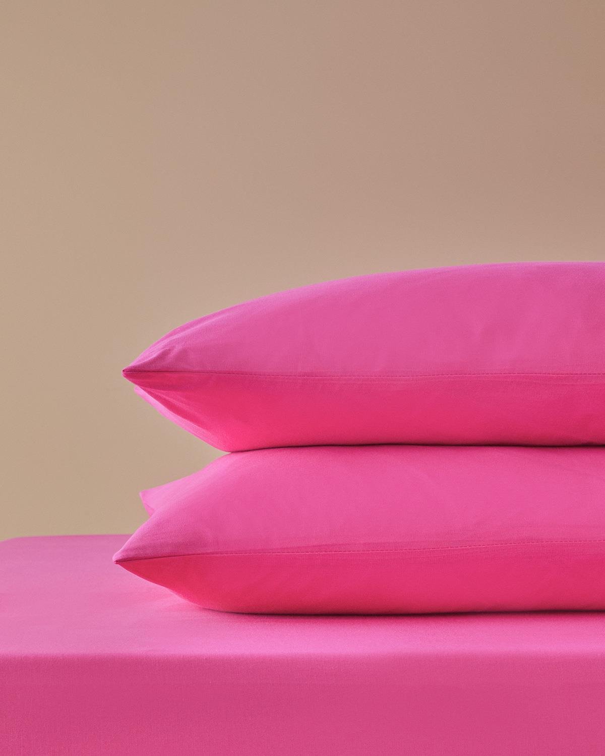 Plain Комплект Чаршаф С Ластик Единичен Памук 100x200 см Тъмнорозов