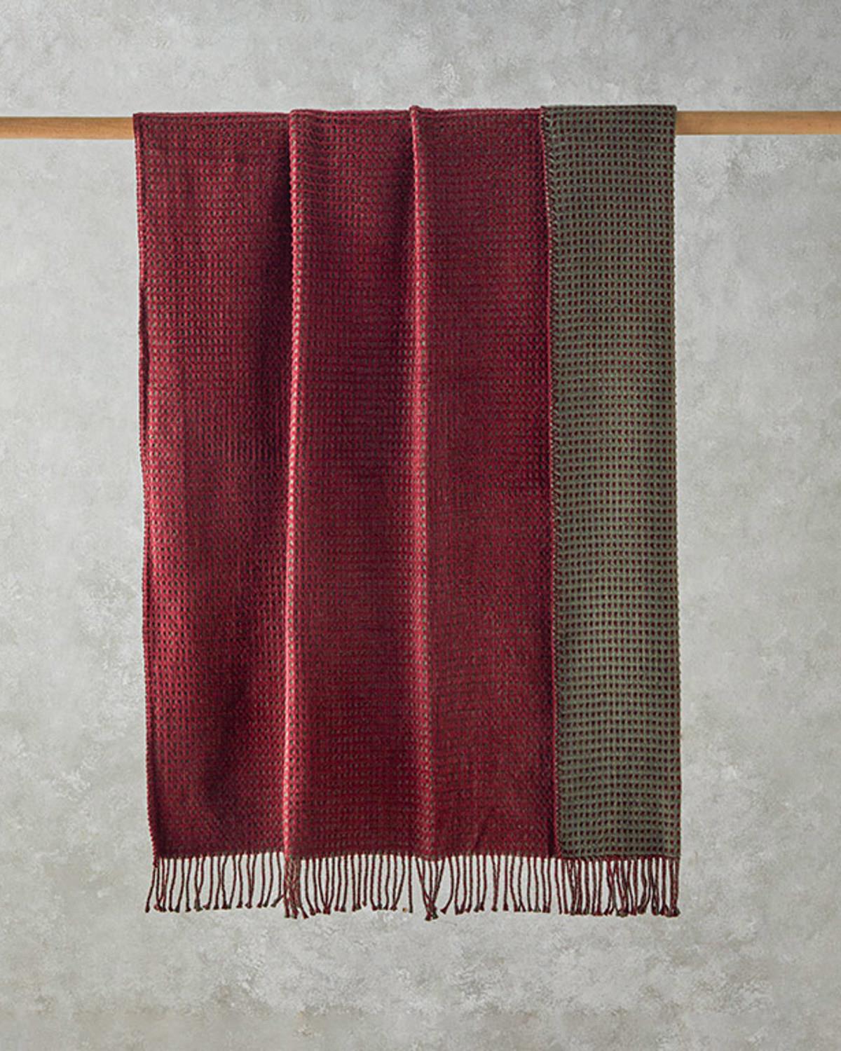 Plain Тв Одеяло Памучен с вафлена структура 110x170 см. Бордо - Зелен