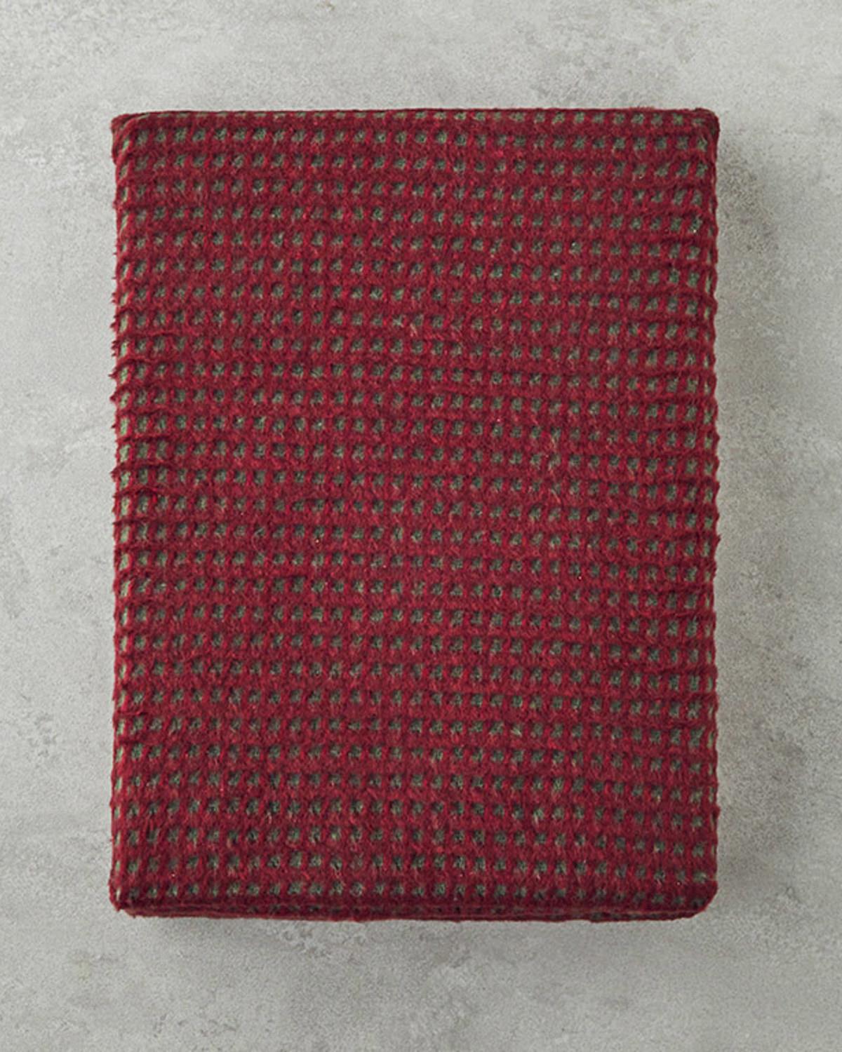 Plain Тв Одеяло Памучен с вафлена структура 110x170 см. Бордо - Зелен