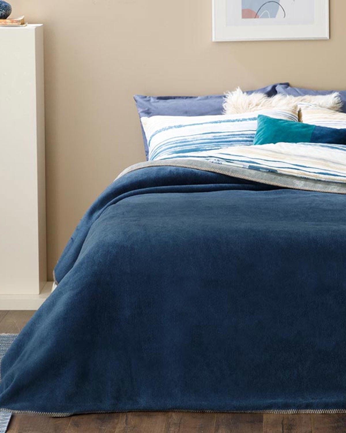 Plain Одеяло Единичен Памучен 150x200 см Сив - Морскосин