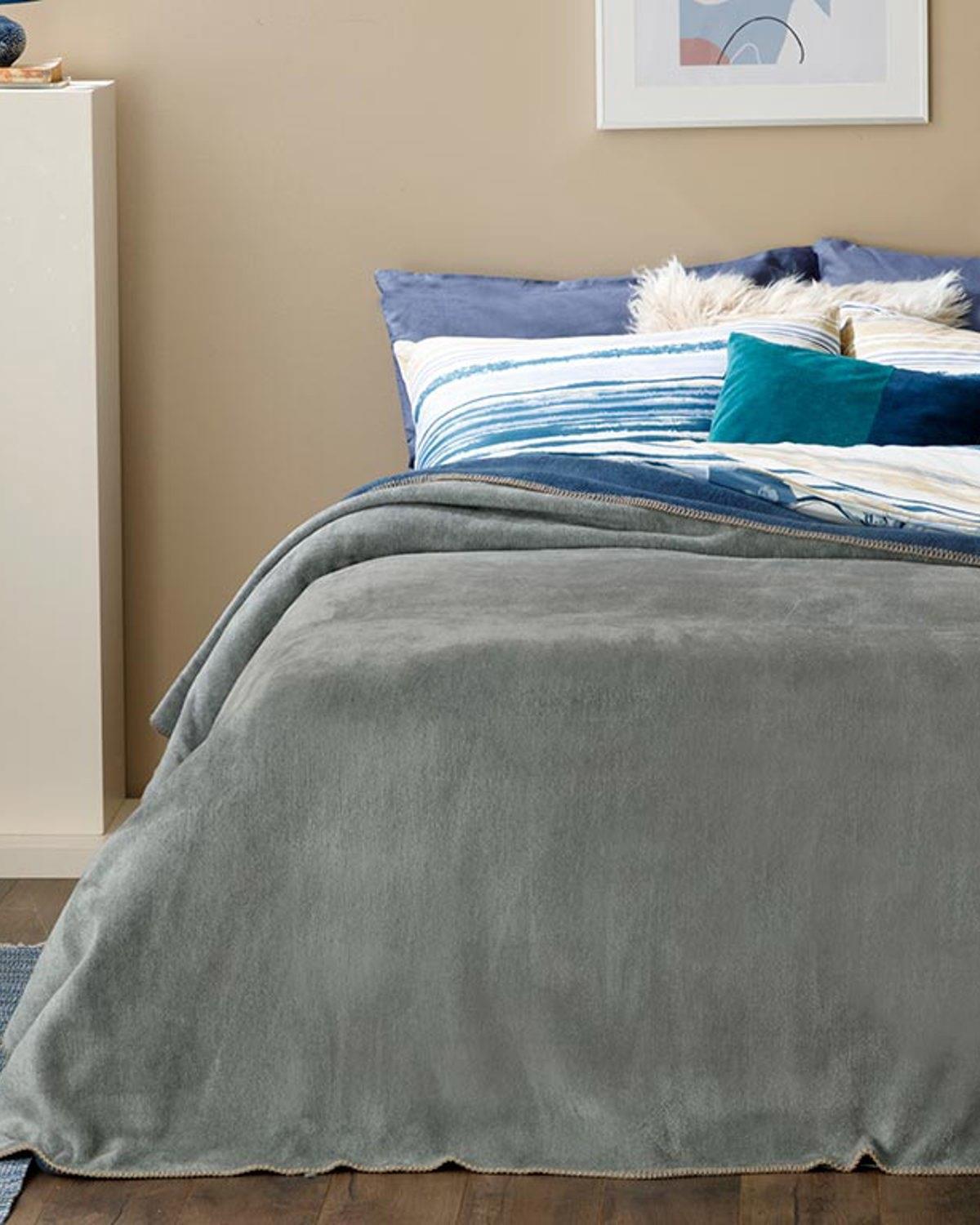 Plain Одеяло Единичен Памучен 150x200 см Сив - Морскосин