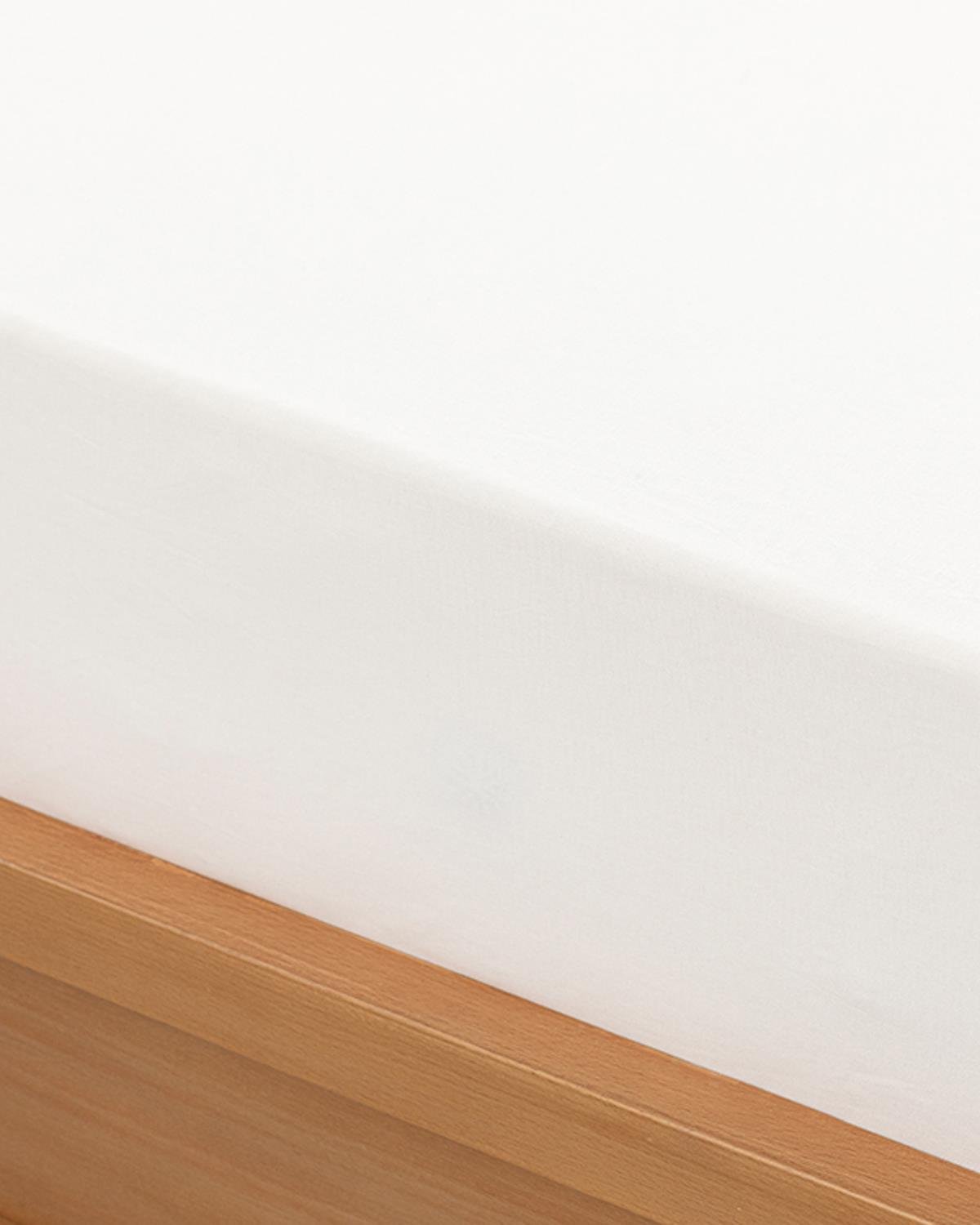 Plain Чаршаф С Ластик Двоен Памучен 160x200 см Бял