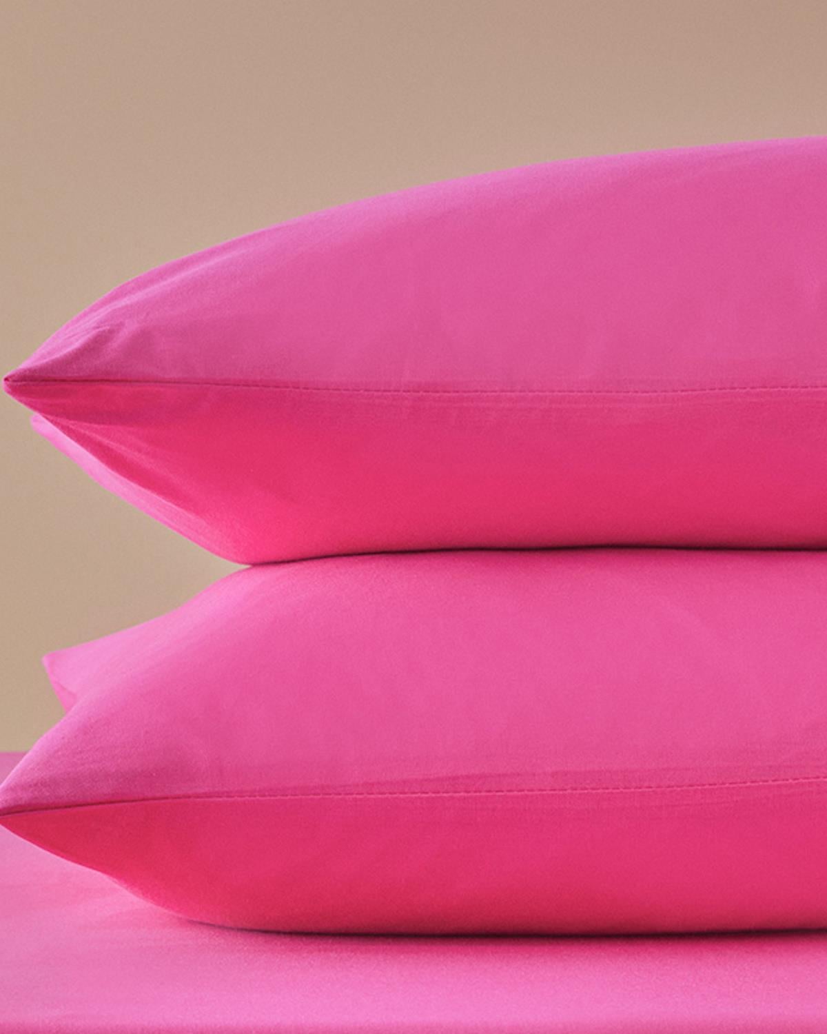 Plain Комплект Чаршаф С Ластик Двоен Памук 160x200 см Тъмнорозов