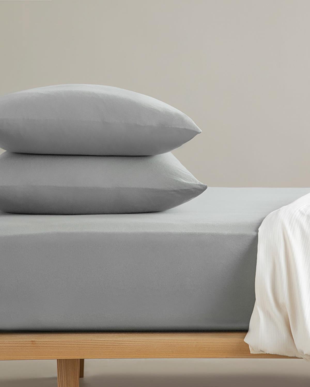 Plain Комплект Чаршаф С Ластик Кралски размер Пениран памук 180x200 см Чакълено сив