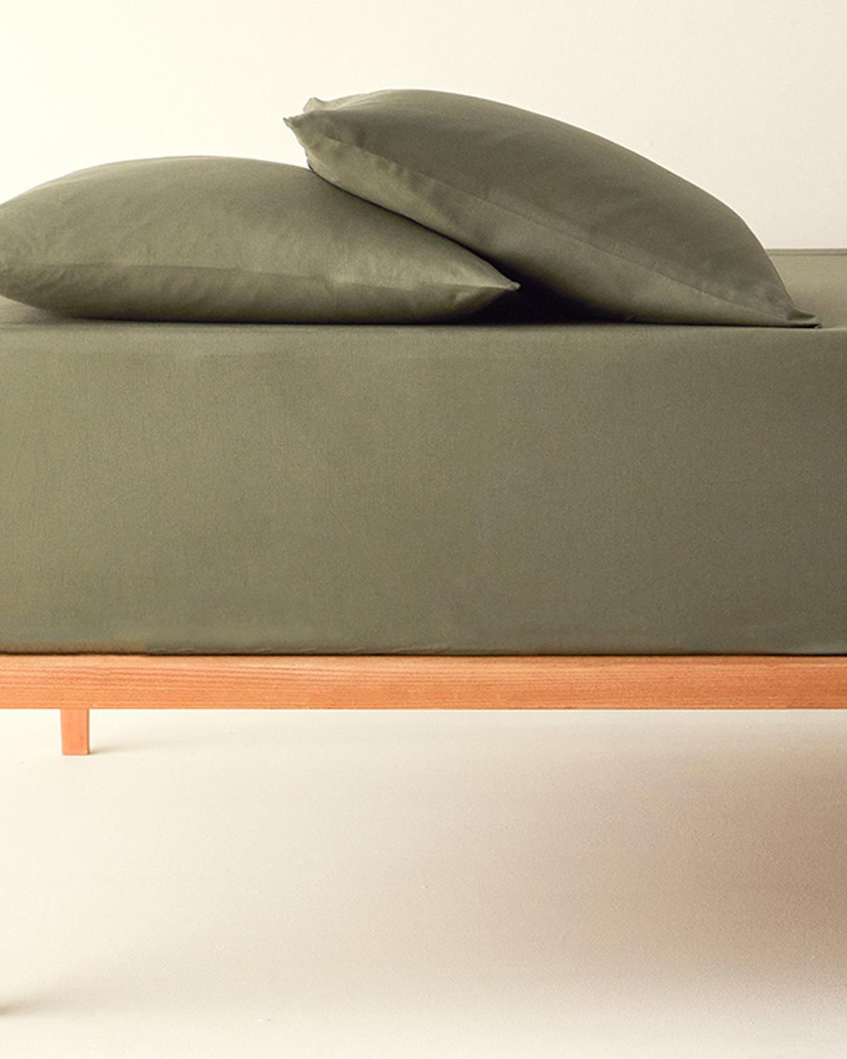 Plain Комплект Чаршаф С Ластик Кралски размер Памук 180x200 см Тъмнозелен