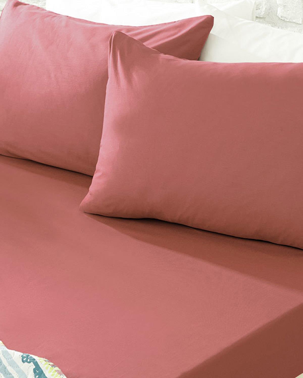 Plain Комплект Чаршаф С Ластик Кралски размер Памучен 180x200 см Тъмна пепел от рози.