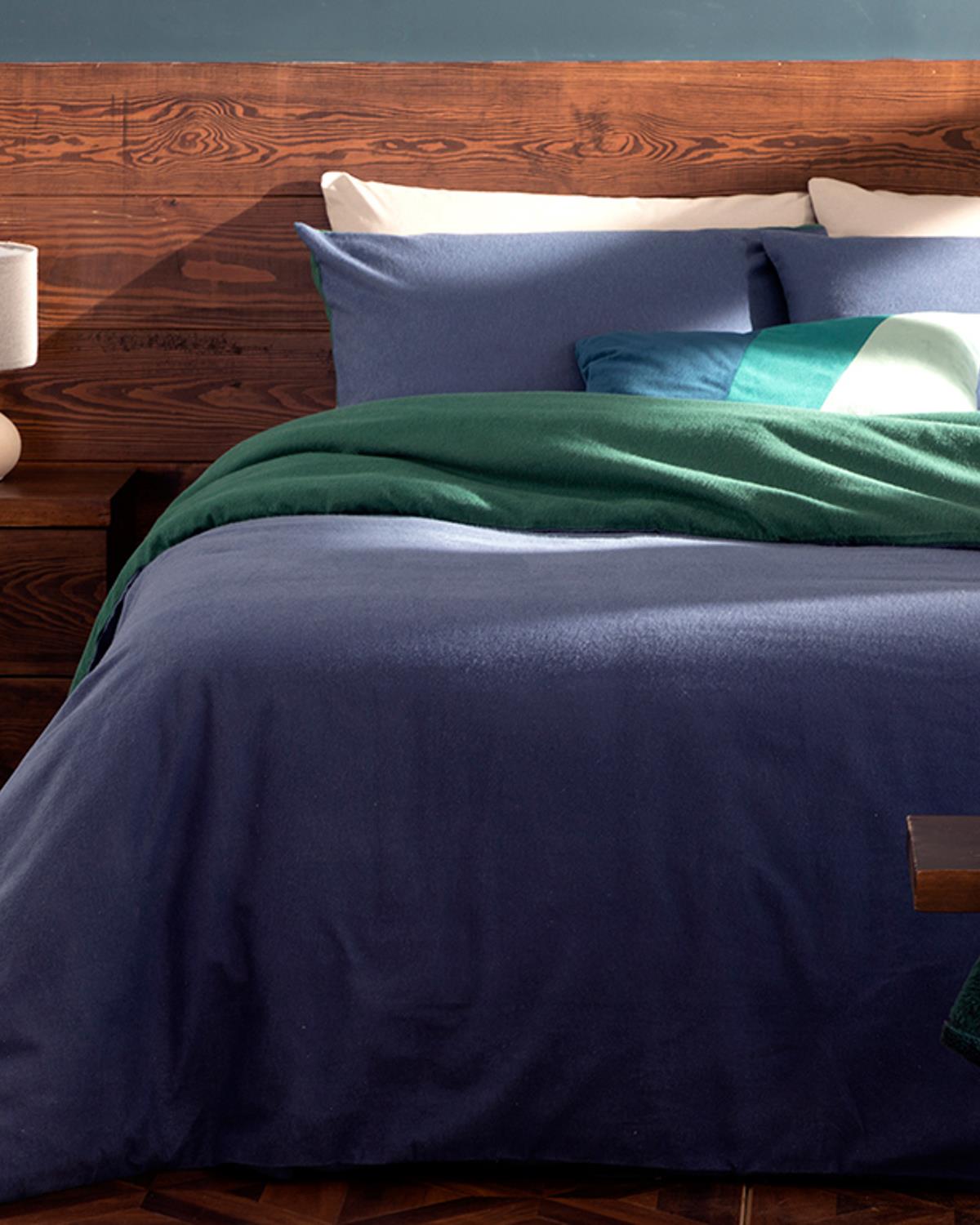 Plain Спално Бельо Компле Двоен Размер, Фланела, Зелено-Синьо, 200 X 220 Cm