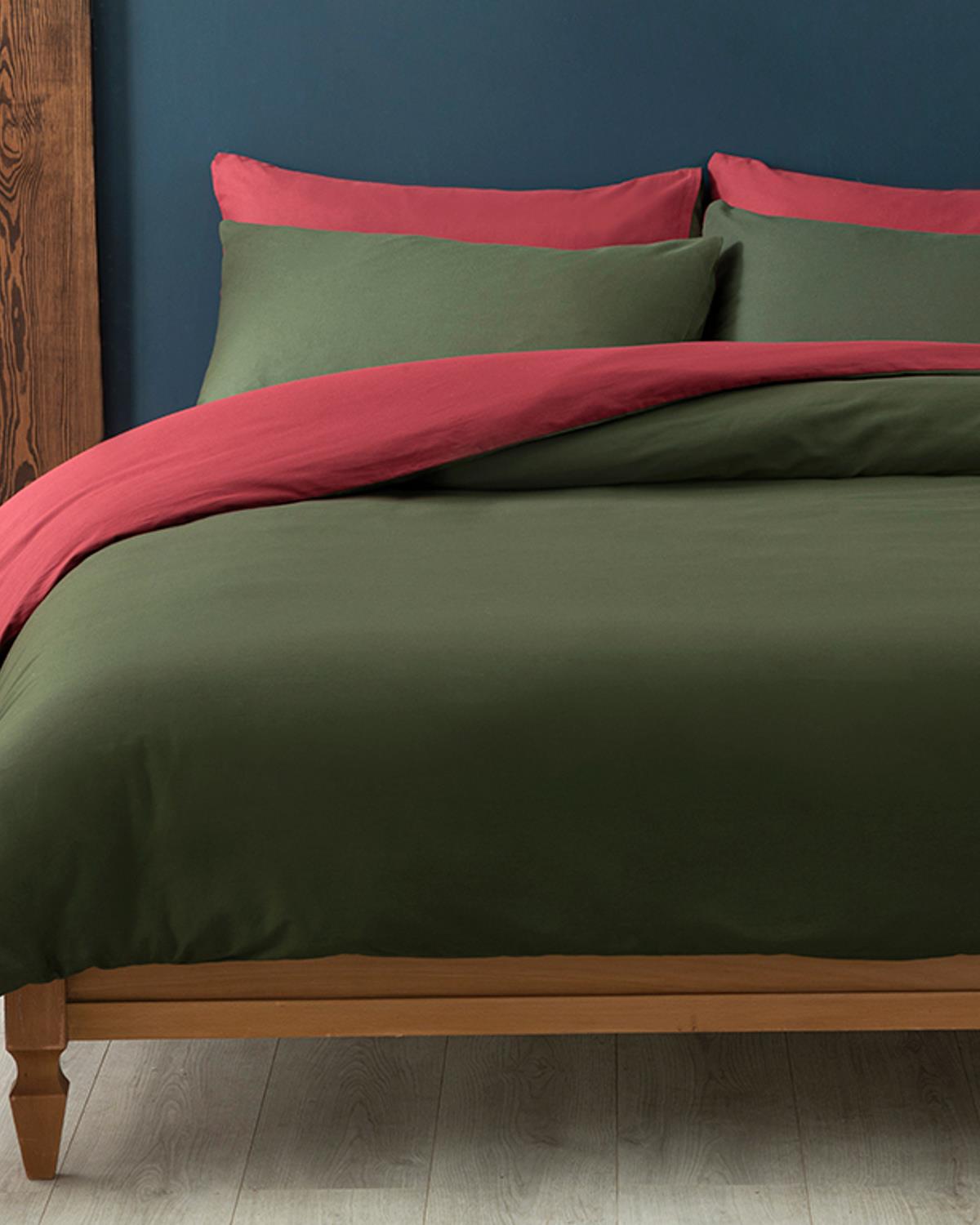 Plain Спален Комплект Двоен Памук 200x220 см Бордо - Зелен
