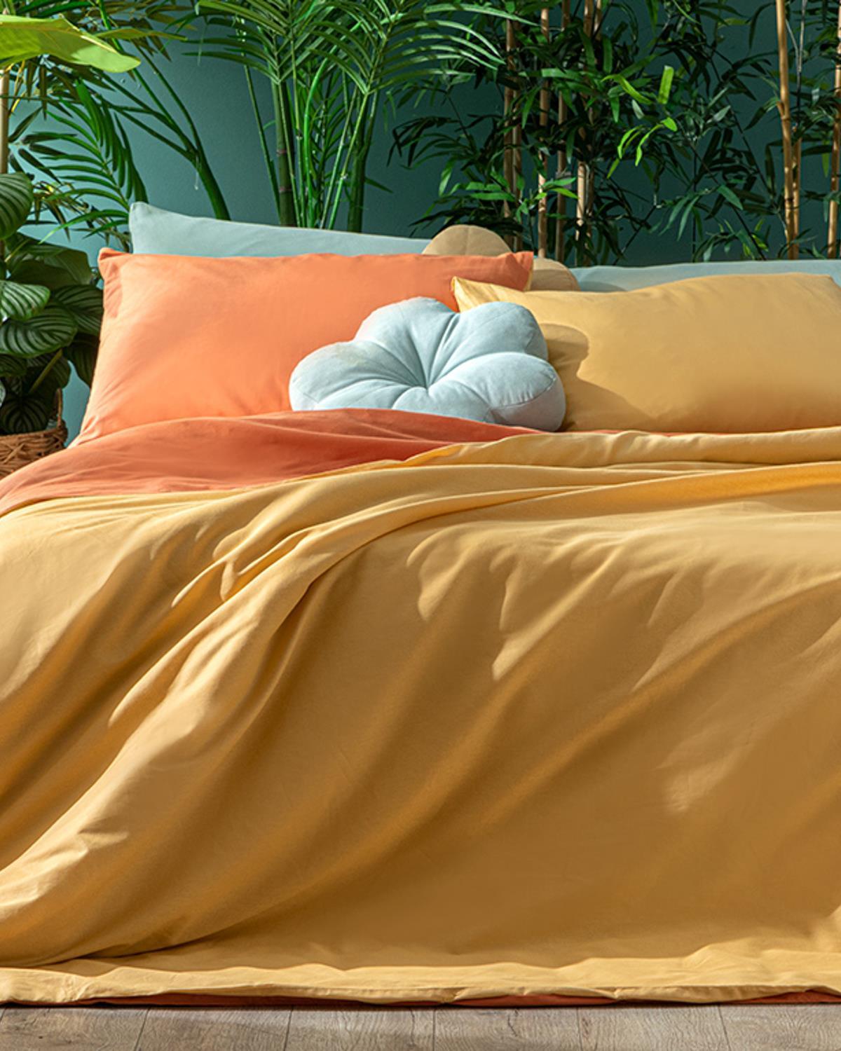 Plain Спален Комплект Двоен Памук 200x220 см Праскова – Горчица