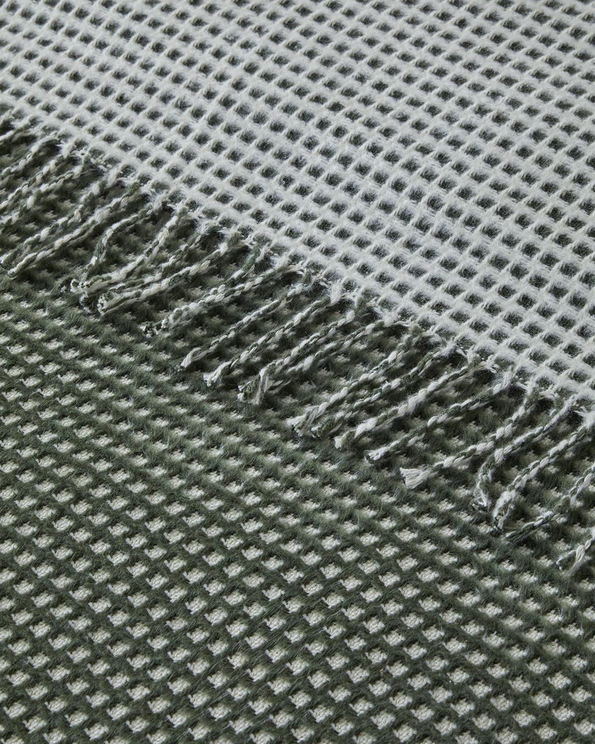 Plain Одеяло Двоен Памучен с вафлена структура 200x220 см Зелен - Кремав