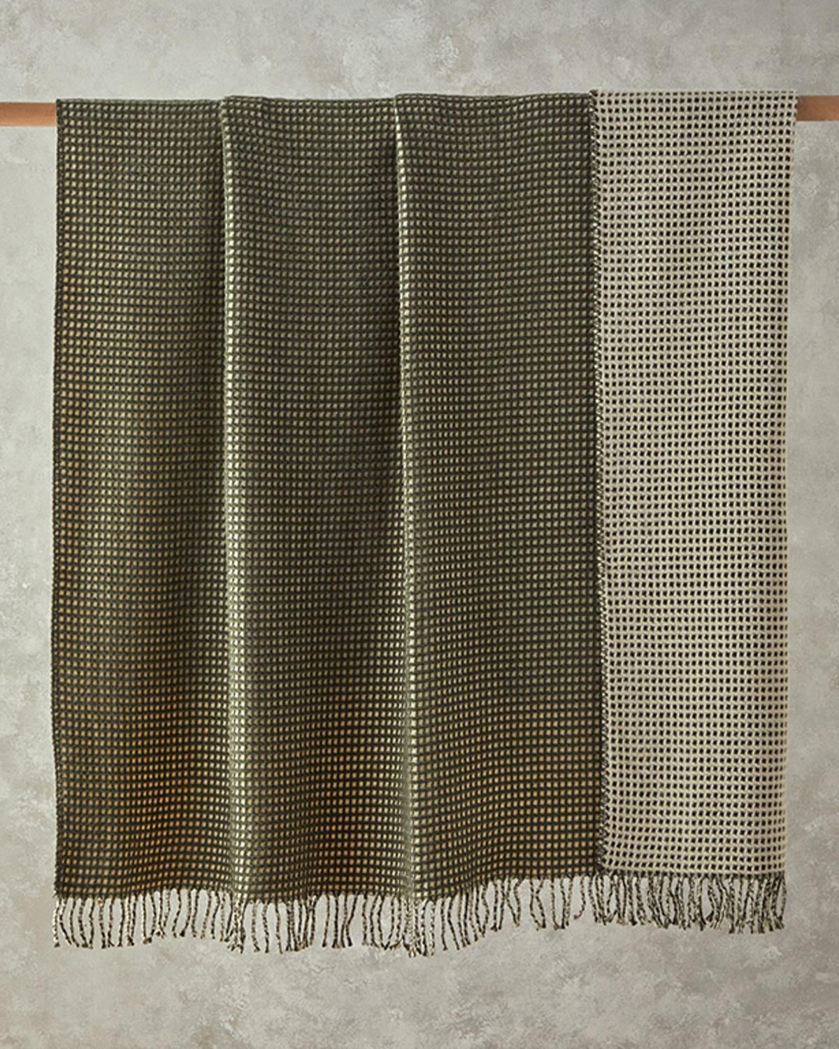 Plain Одеяло Двоен Памучен с вафлена структура 200x220 см Зелен - Кремав