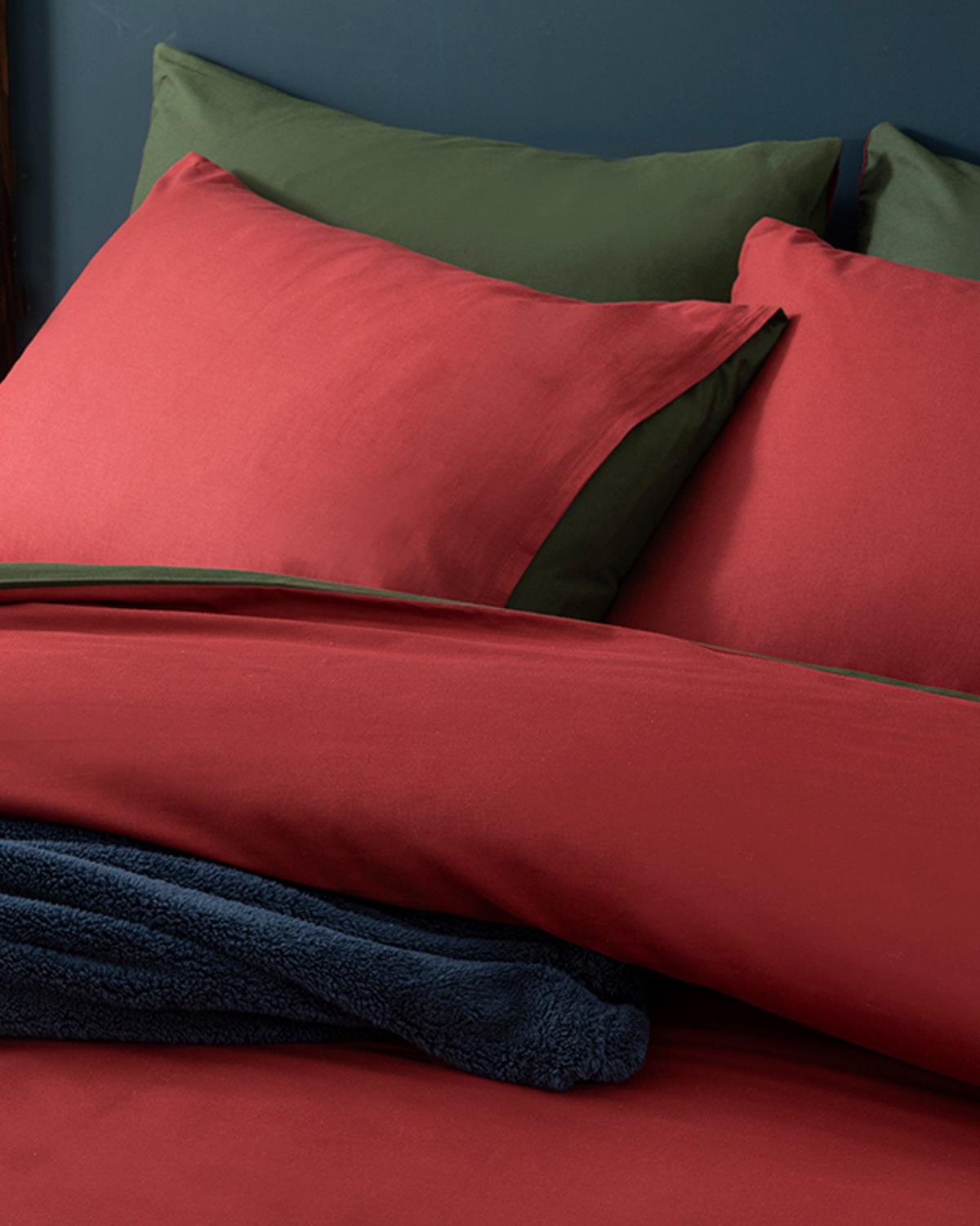 Plain Спален Комплект Двоен Памук 200x220 см Бордо - Зелен