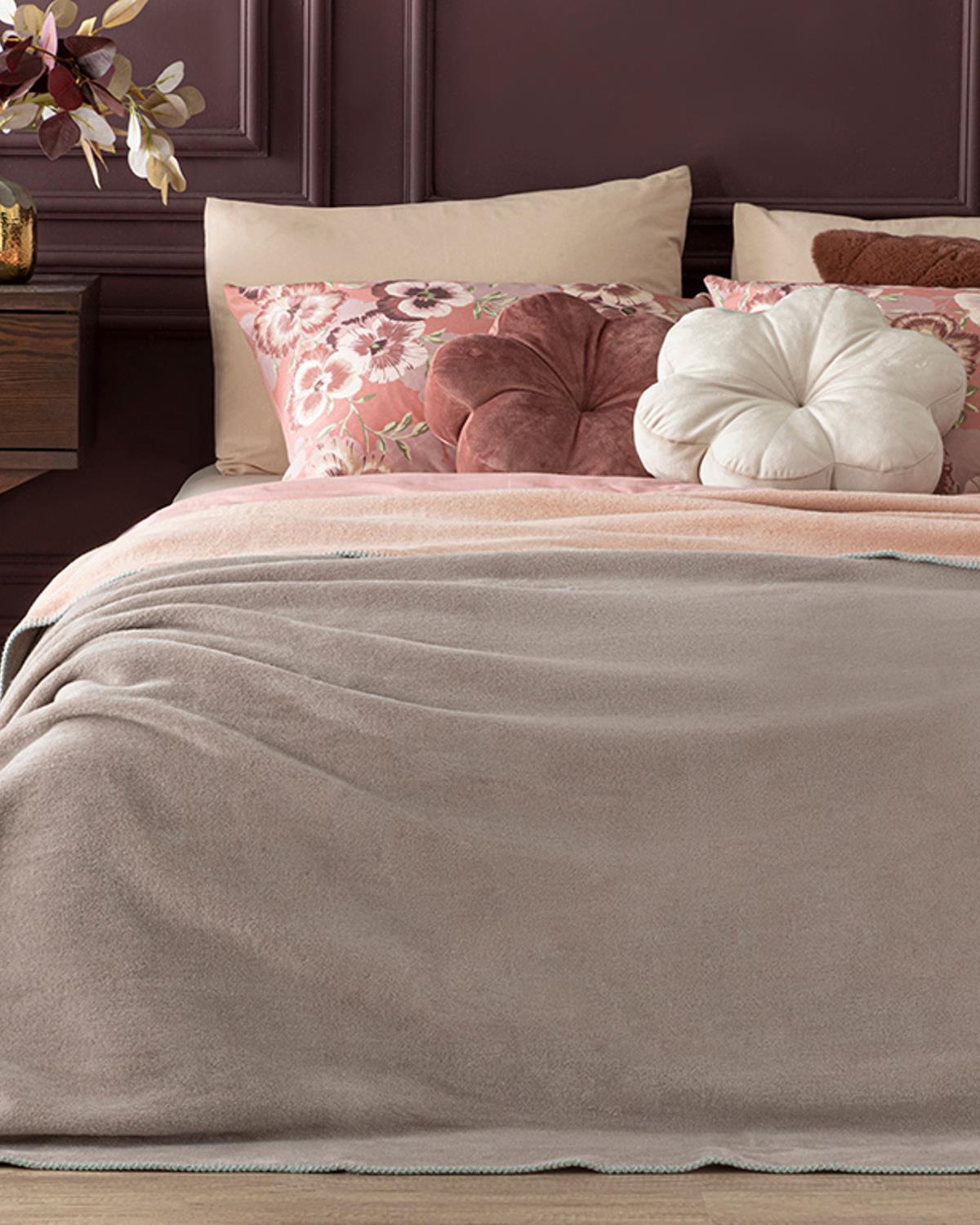 Plain Одеяло Двоен Памучен 200x220 см Пудра - Сив