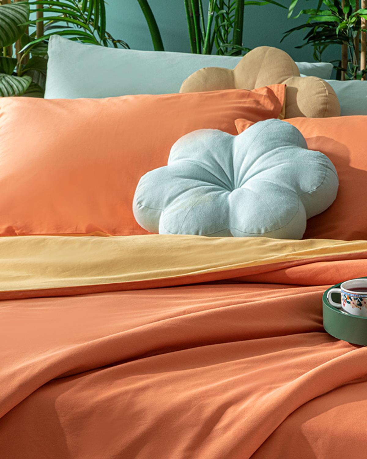 Plain Спален Комплект Двоен Памук 200x220 см Праскова – Горчица