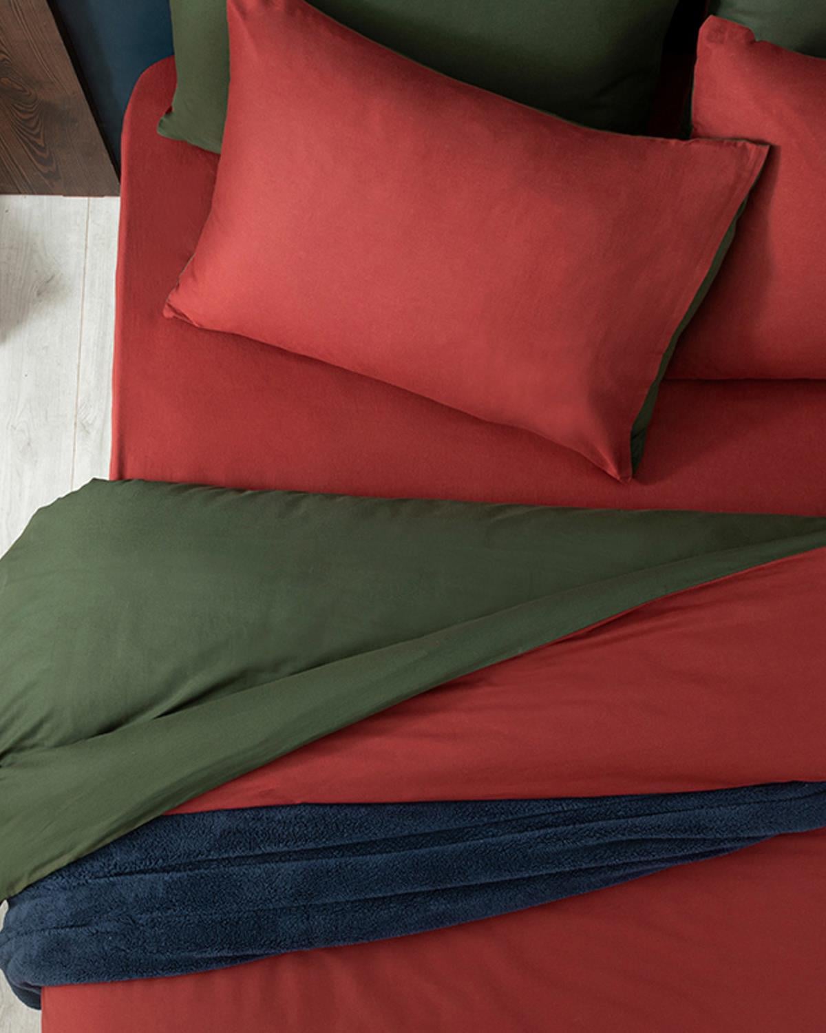 Plain Спален Комплект Двоен Памук 200x220 см Бордо - Зелен