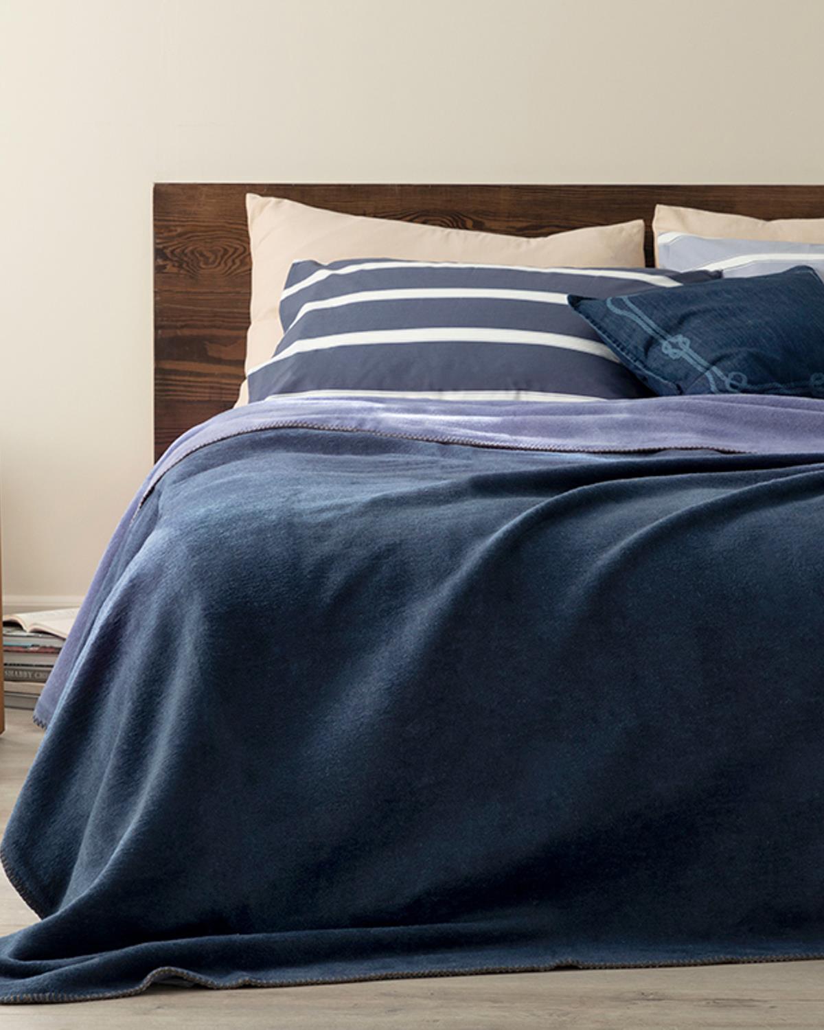 Plain Одеяло Двоен Памучен 200x220 см Морскосин - Син.