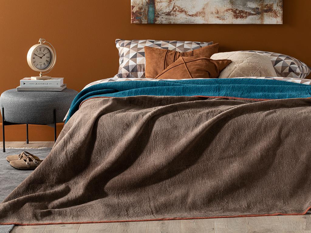 Plain Cotton Double Size Blanket 200x220 cm Petrol - Brown
