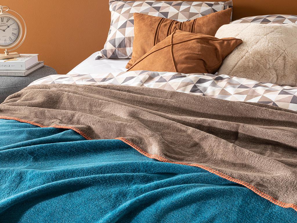 Plain Cotton Double Size Blanket 200x220 cm Petrol - Brown