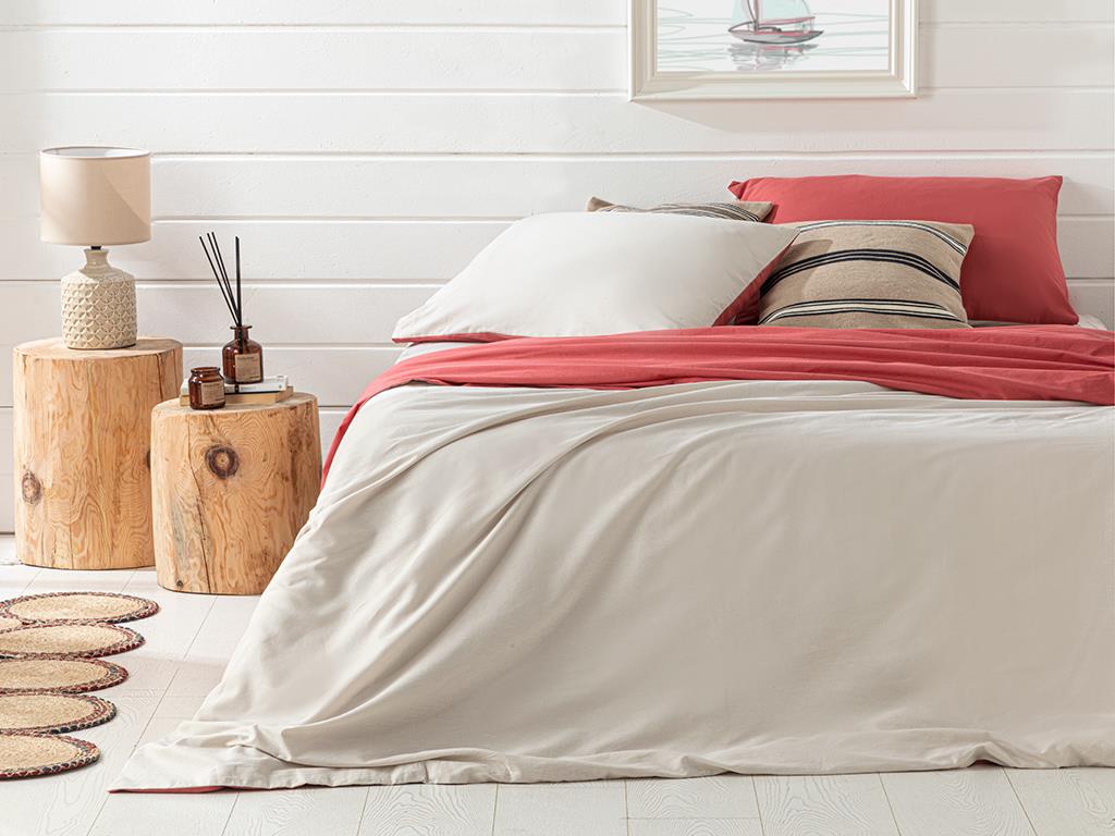 Plain СПАЛНО БЕЛЬО КОМПЛЕ Двоен човек Памучен 200x220 cm Слонова кост - РАЗПОЛЗВАНЕ