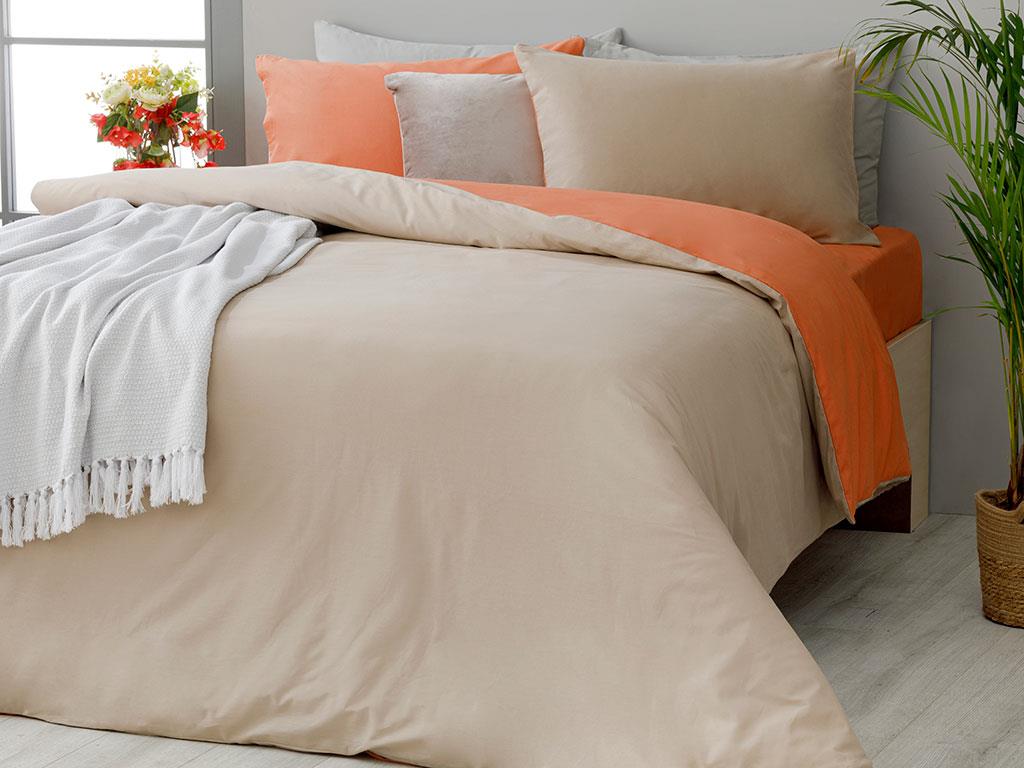 Plain СПАЛНО БЕЛЬО КОМПЛЕ Двоен човек Памучен 200x220 cm Оранжево,